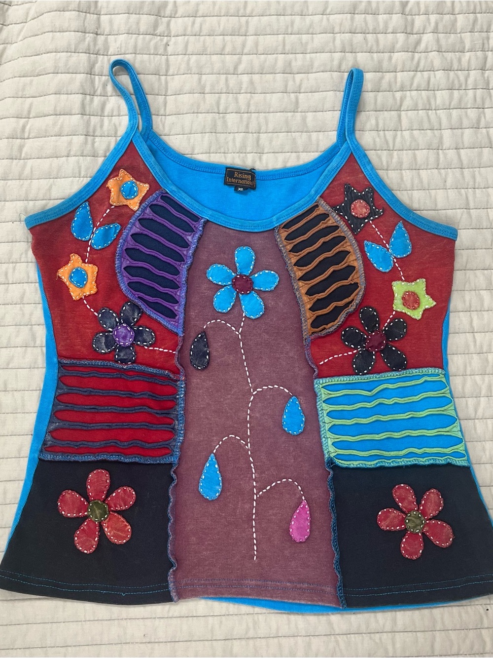 Rising International XL Patchwork Art to Wear Tank Top Boho Hippie Y2K